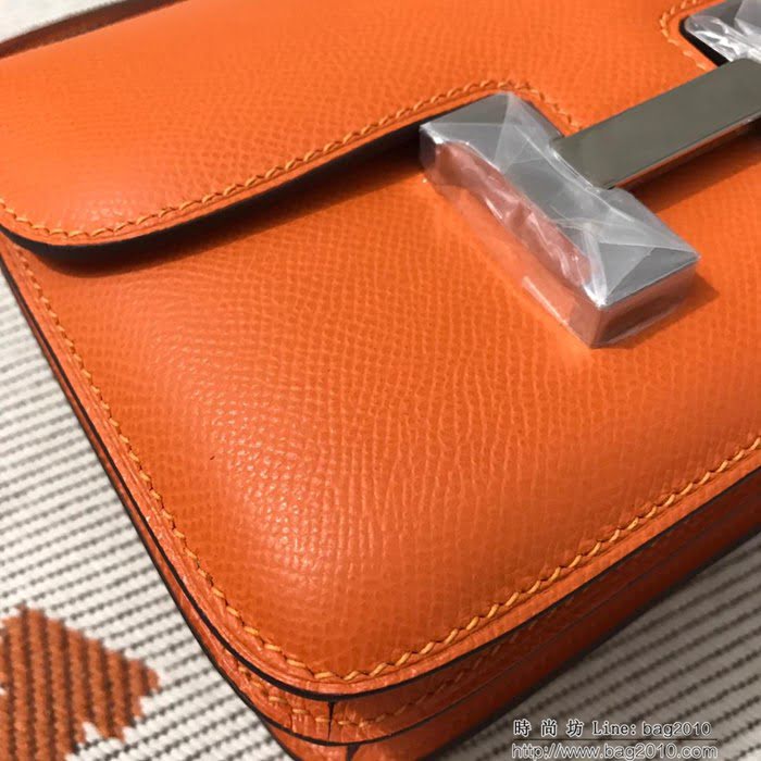 HERMES愛馬仕 H空姐包 進口原廠EP皮 頂級蜜蠟製作 街拍必備單品 橙色金銀 單肩斜挎包  Ama1573